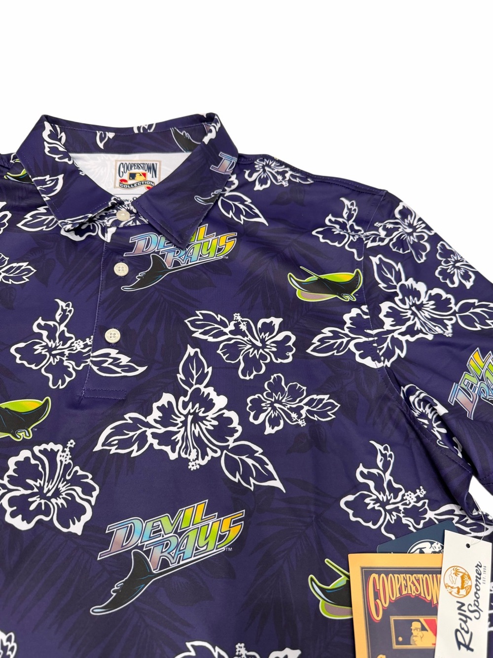 Reyn Spooner Polo Shirt Mens M Tampa Bay Rays Hawaiian Purple Baseball Golf New